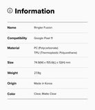 Google Pixel 11 Case | Fusion Matte - Product information card for Ringke Fusion-X case with specifications on a white background