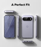 Google Pixel 11 Case | Fusion Matte - A clear smartphone case shown from multiple angles on a light gray background, with the text 'A Perfect Fit' at the top. The phone inside appears light lavender, but the sold product is the transparent case.