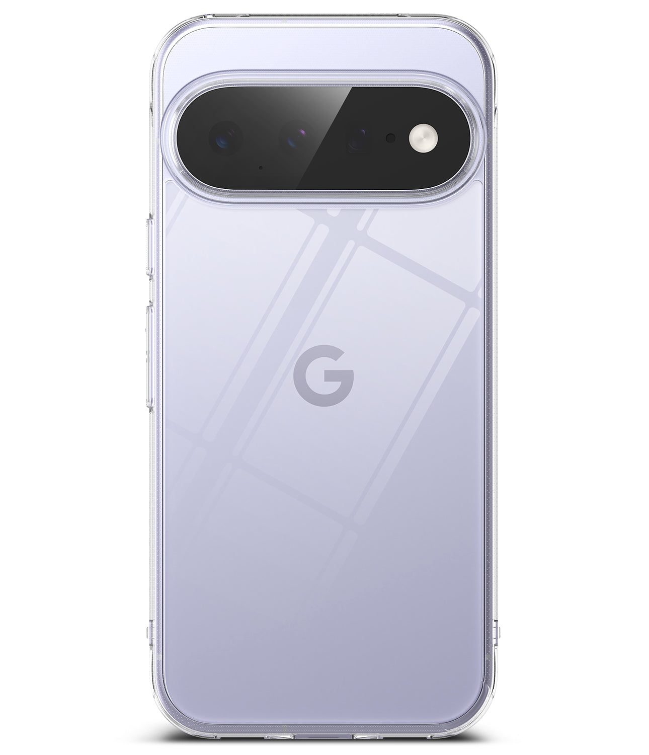 Google Pixel 11 Case | Fusion - A clear protective phone case shown on the back of a light lavender Google Pixel smartphone, displayed against a clean white background.