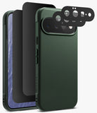 [Bundle] Google Pixel 11 | Onyx (GRN) + 360° Privacy & Camera Protectors - Black textured phone case with a raised camera cutout, shown with two additional black protective film pieces behind it on a light gray background.