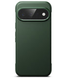 Google Pixel 11 Case | Onyx - A dark forest green textured phone case with a raised camera bumper, shown from the back on a white background.