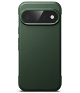 Google Pixel 11 Case | Onyx - A dark forest green textured phone case with a raised camera bumper, shown from the back on a white background.