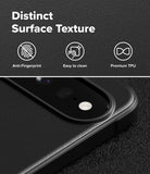 Google Pixel 11 Case | Onyx Magnetic - Close-up of a black phone case with a raised camera bezel and a circular cutout, shown on a dark textured background with marketing text reading 'Distinct Surface Texture,' 'Anti-Fingerprint,' 'Easy to clean,' and 'Premium TPU.'.