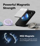 Google Pixel 11 Case | Onyx Ring - A black smartphone case with a built-in magnetic card holder and ring stand, shown floating above a gray surface with blue magnetic effect graphics. Large text reads 'Powerful Magnetic Strength' and 'N52 Magnets Strong N52 magnets ensure secure MagSafe attachment.