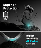 Google Pixel 11 Case | Onyx Ring - Phone case with 'Superior Protection' and 'Impact-Absorbing Air Pocket Corners' text on a dark background.