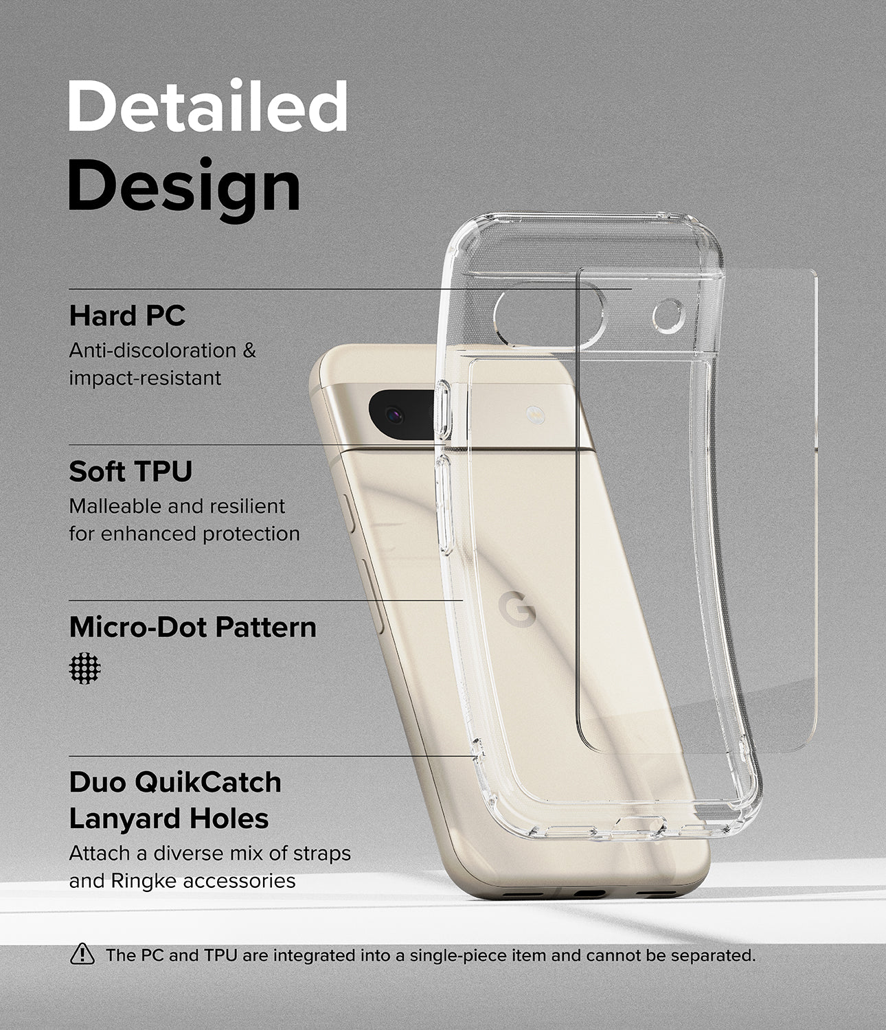 Google Pixel 8a Case | Fusion - Clear - Detailed Design. Anti-discoloration and impact-resistant with Hard PC. Malleable and resilient for enhanced protection with Soft TPU. Micro-Dot Pattern. Attach a diverse mix of straps and Ringke accessories.