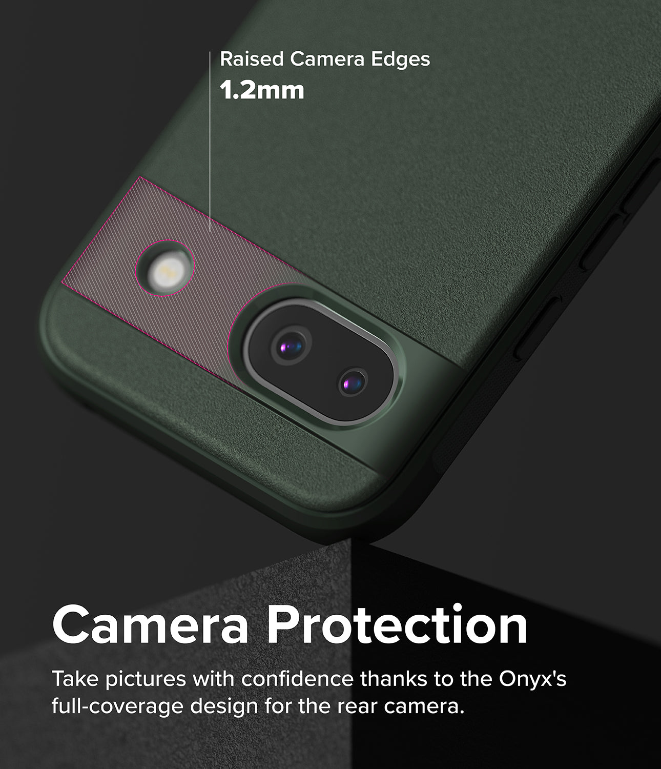 Google Pixel 8a Case | Onyx - Dark Green - Camera Protection. Take pictures with confidence thanks to the Onyx's full-coverage design for the rear camera.