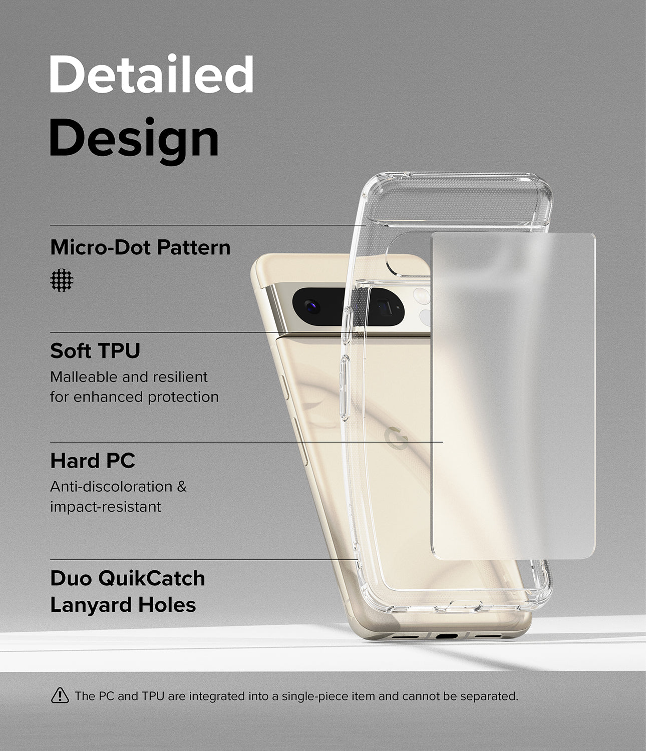 Google Pixel 8 Pro Case | Fusion Matte-Detailed Design Micro-Dot Pattern Soft TPU Malleable and resilient for enhanced protection. Hard PC Anti-discoloration and impact-resistant. Duo QuikCatch Lanyard Holes