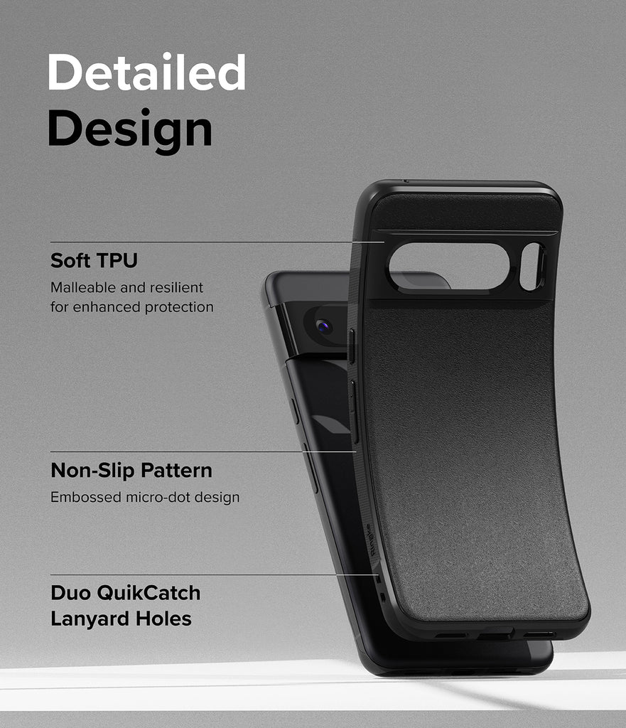 Google Pixel 8 Pro Case | Onyx-Detailed Design with Soft TPU Non-Slip Pattern and Duo Quikcatch Lanyard Holes