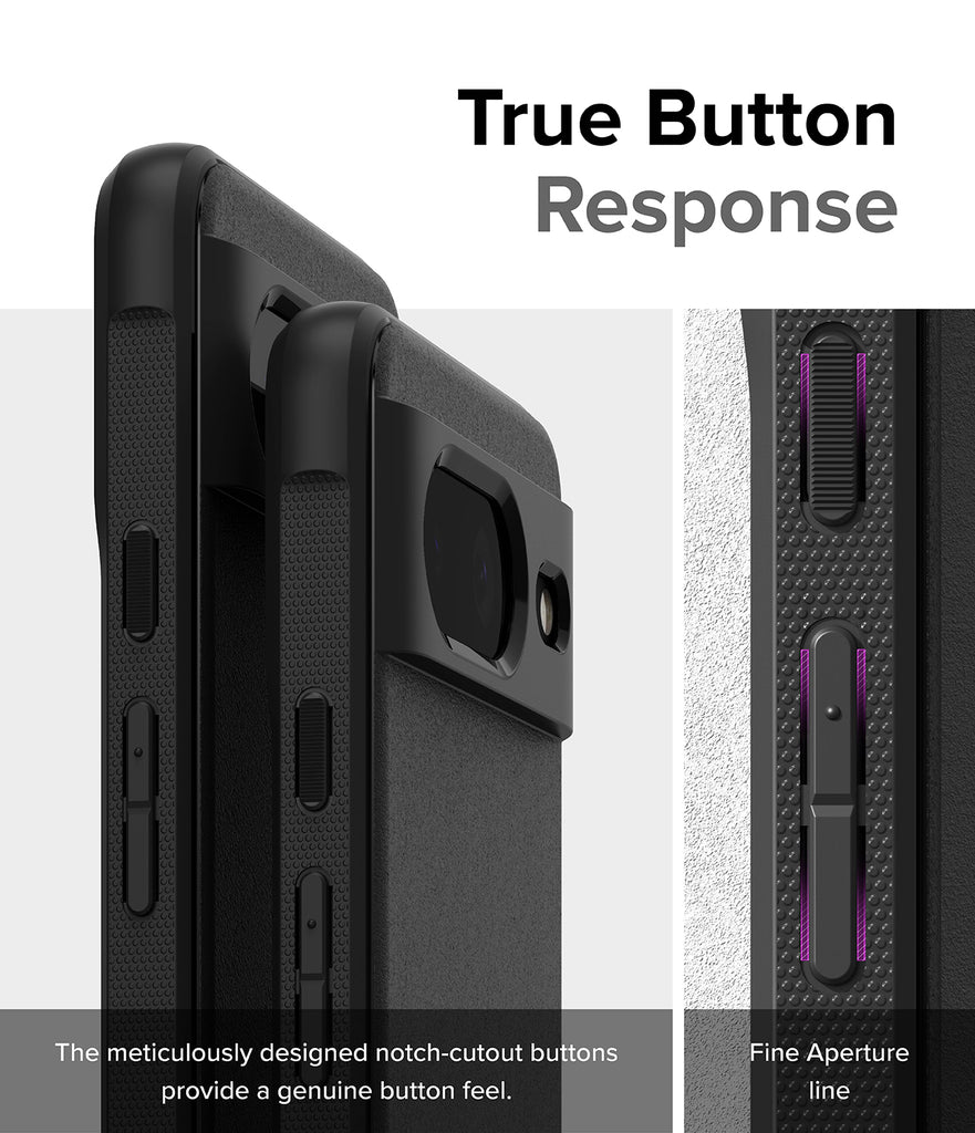 Google Pixel 8 Case | Onyx-True Button Response. Fine aperture line and the meticulously designed notch-cutout buttons to provide a genuine button feel.