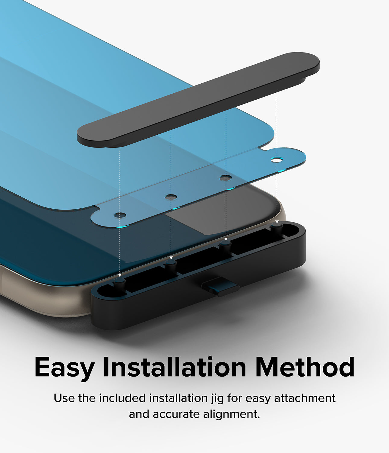 Google Pixel 8a Screen Protector | Dual Easy Film - Easy Installation Method. Use the included installation jig for easy attachment and accurate alignment.