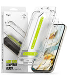 Ringke tempered glass screen protector packaging with Pixel 9a and Easy Slide tools on a white background