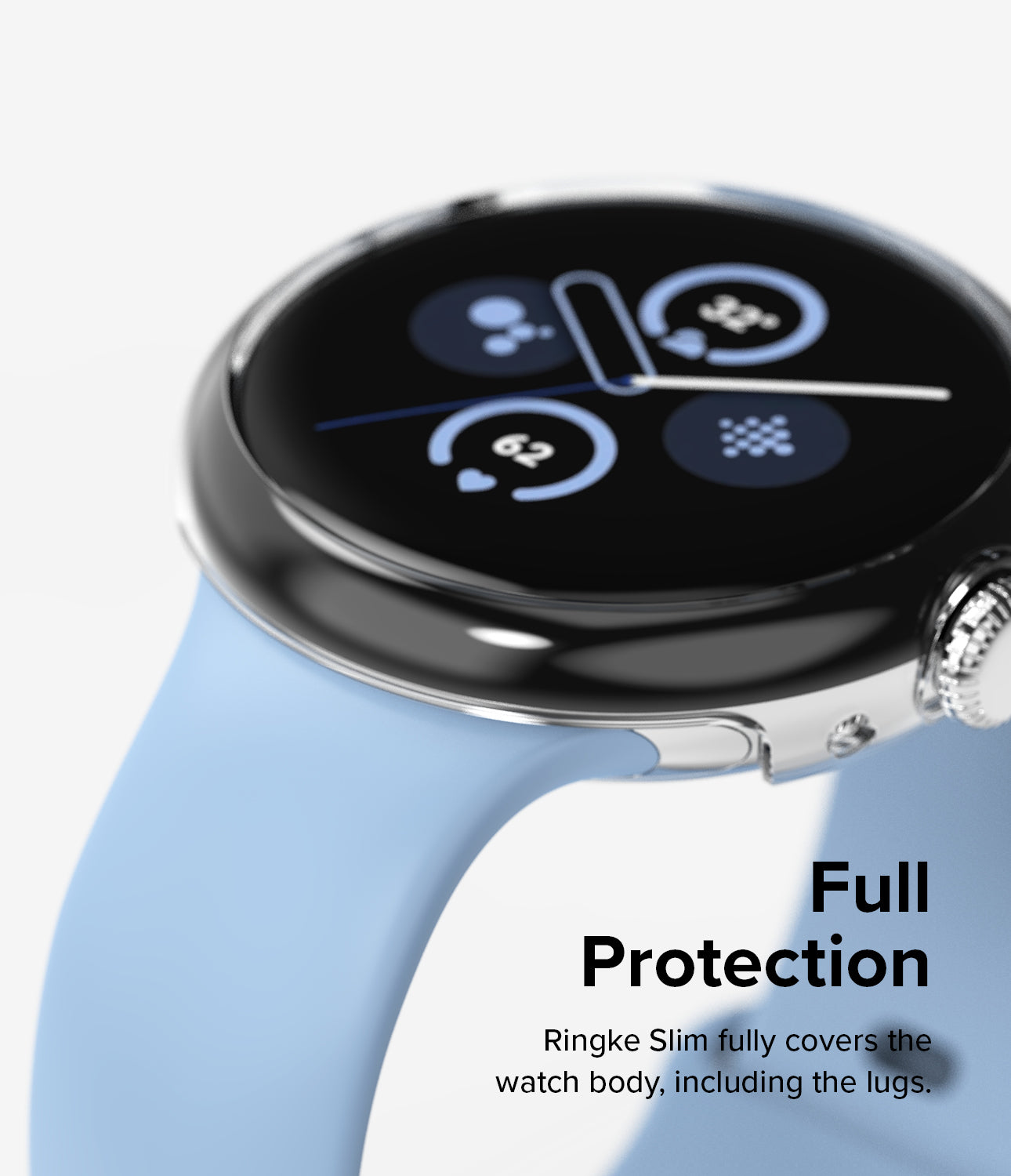 Google Pixel Watch 2 | Slim (2P) - Full Protection. Ringke Slim fully covers the watch body, including the lugs.
