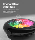 Pixel Watch 5 / 4 45mm Screen Protector | Dual Easy Film Pro (2P) - A black smartwatch shown from the side with a transparent screen protector hovering above the display. The screen displays a bright multicolor flower graphic.