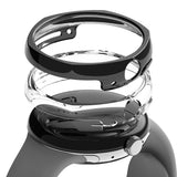 Google Pixel Watch Case | Slim Edge - A white smartwatch with a sleek black protective case floating above others.