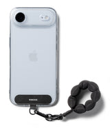 Holder Link Puffer | Finger - Clear phone case with a black Ringke strap attachment and a puffy, circular black finger loop.