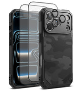 [Bundle] iPhone 17 Pro | Rugged Gear Magnetic - iPhone 17 Pro | Rugged Gear Magnetic - Black rugged phone case with camo back, screen protector, and lens covers.