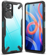 Redmi Note 11T 5G / Poco M4 Pro 5G Case | Fusion-X - Black rugged protective case with clear back on a smartphone.