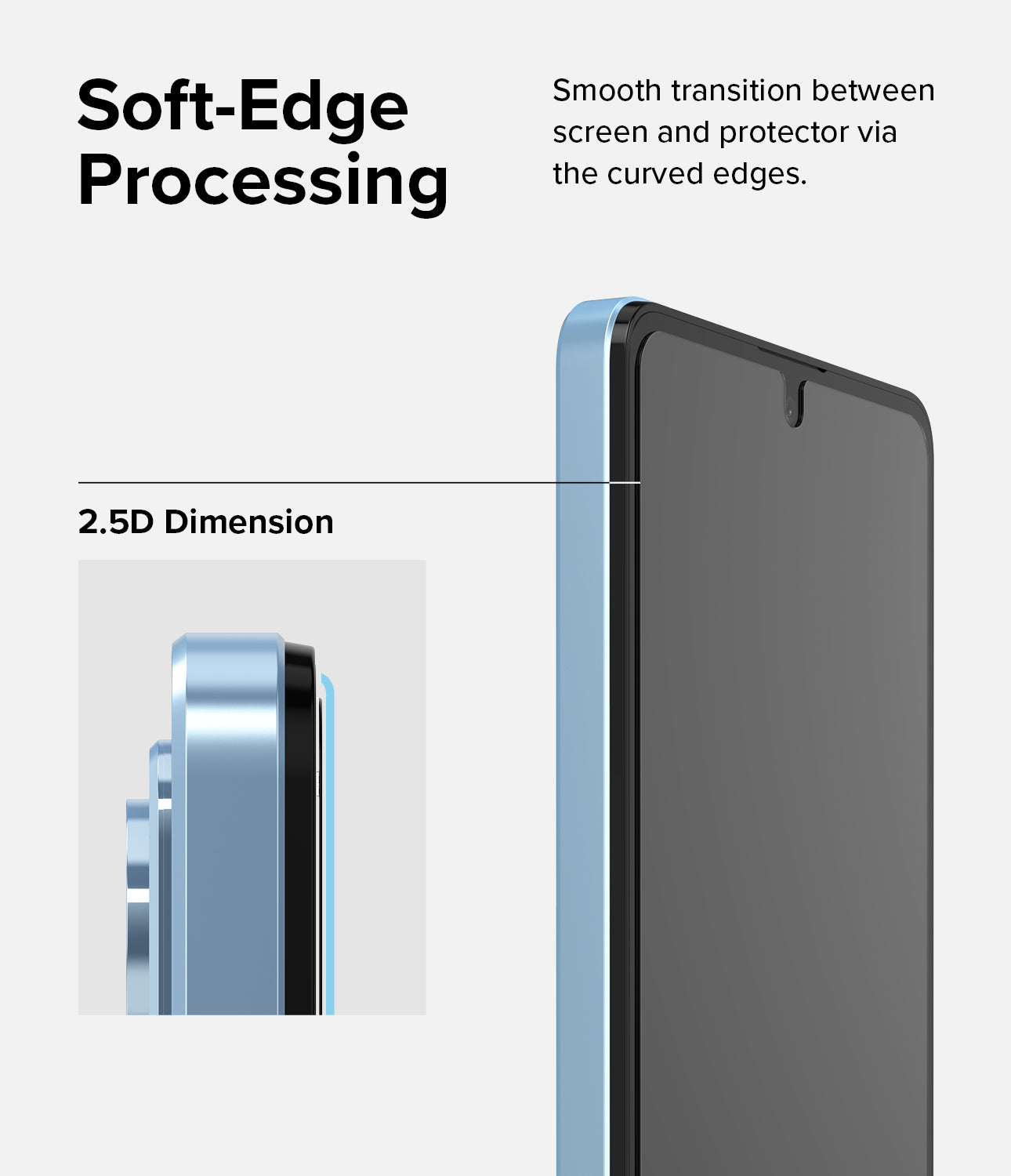 Smooth transition between screen and protector via the curved edges