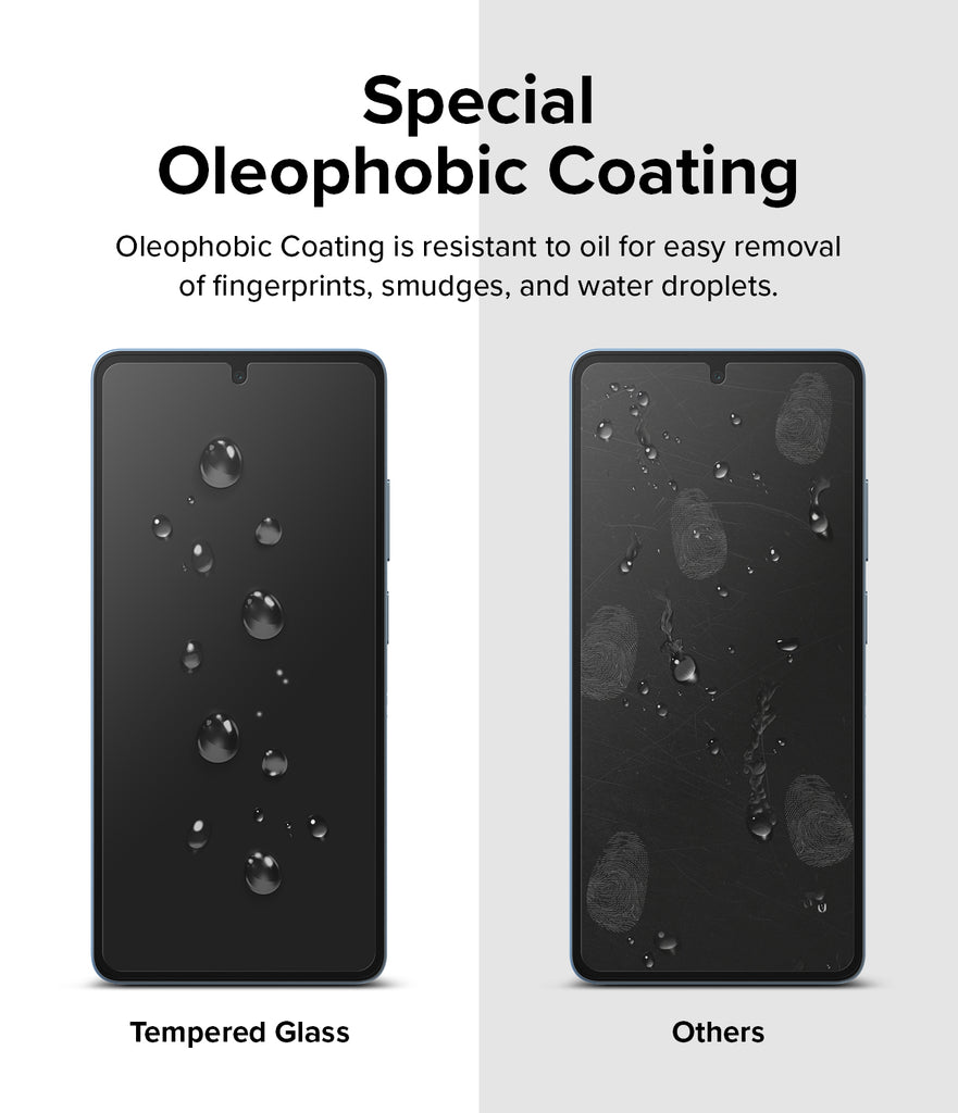 Oleophobic Coating is resistant to oil for easy removal of fingerprints, smudges, and water droplets
