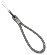 Rope Hand Strap - Gray braided rope wrist strap with a metal Ringke branded clasp and a thin black attachment loop.