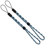 Paracord Lanyard Wrist Strap [2 Pack] - Two blue, white, and black patterned paracord wrist straps with black sliders.