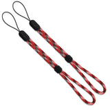 Paracord Lanyard Wrist Strap [2 Pack] - Two red, black, and white braided paracord wrist straps with black Ringke clips.