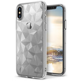 iPhone X Case | Air Prism - Clear iPhone X case with a geometric, faceted prism back pattern and a visible Apple logo.