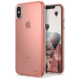 iPhone X Case | Air - Rose gold translucent protective case on an iPhone X displaying a hot air balloon landscape wallpaper.