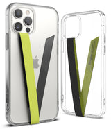 Ringke Strap Band - Person in green sweater holding a smartphone with a grey finger strap attached to the back.