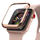 Apple Watch 3 / 2 / 1 (42mm) | Bezel Styling - Rose gold metal bezel accessory hovering above an Apple Watch face.