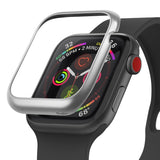 Apple Watch 3 / 2 / 1 (42mm) | Bezel Styling - A silver metallic bezel accessory hovering above a black Apple Watch.