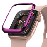 Apple Watch Series 6 / 5 / 4 / SE (40mm) | Bezel Styling - A metallic purple bezel cover hovering above a rose gold Apple Watch.