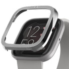 Ringke Bezel Styling Full Stainless Steel Frame Case for Fitbit Versa 2, Silver, 2-42 ST, Knurling Engraved Design