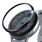 Galaxy Watch Active 2 (44mm) | Bezel Styling - A black Ringke bezel accessory hovering above a silver smartwatch face.