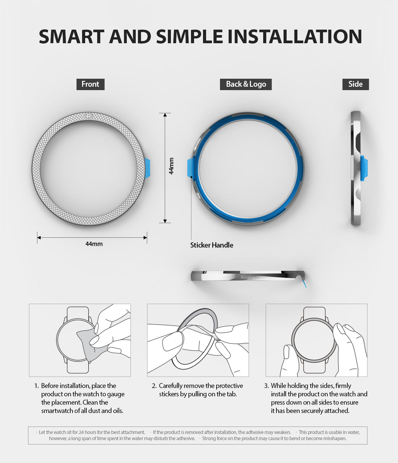 ringke bezel styling for galaxy watch active 2 44mm stainless steel smart and simple installation guide using strong 3m adhesive