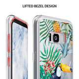 Galaxy S8 Plus Case | Fusion Deco - Six clear phone cases with various printed designs including hearts, toucans, and flowers.