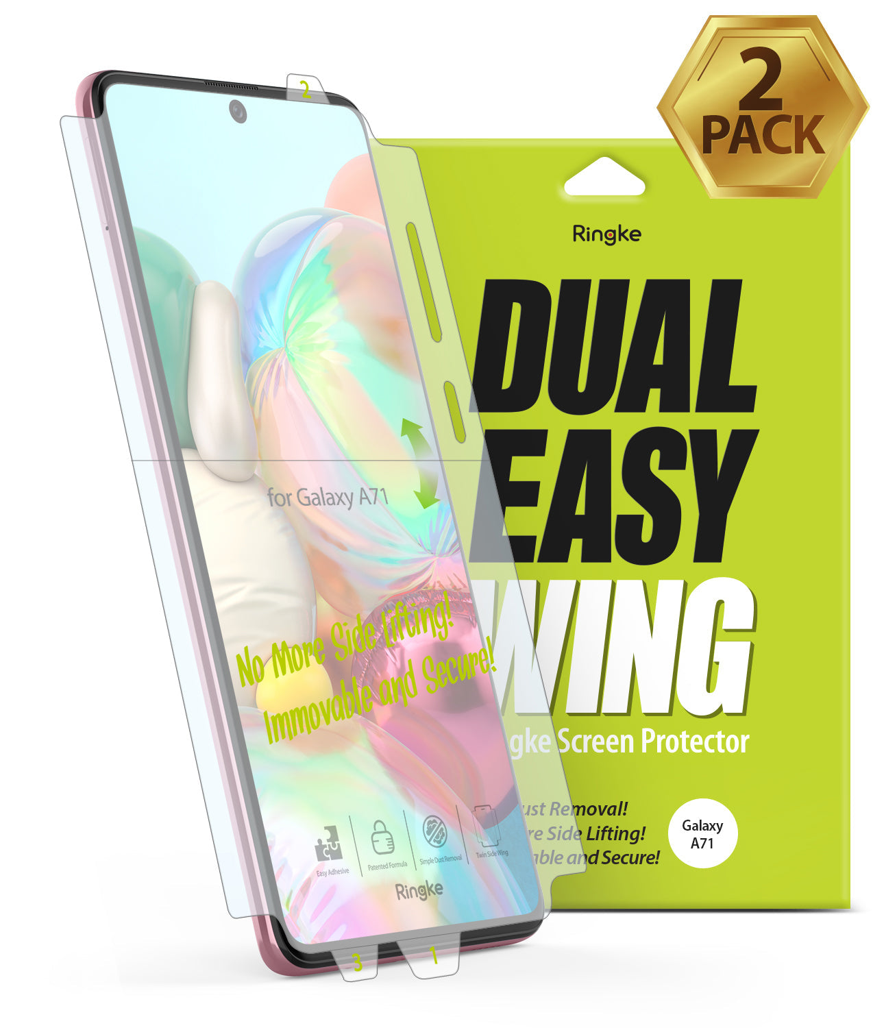 Galaxy A71 [Dual Easy Film Wing] Screen Protector [2 Pack]