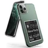 iPhone 11 Pro Case | Fusion Design - Clear phone case with a New York travel ticket graphic on a green iPhone 11 Pro.