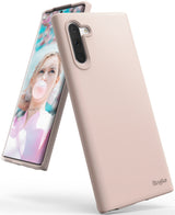Galaxy Note 10 Case | Air-S - Pink Sand slim phone case on a Galaxy Note 10 displaying a woman blowing a bubblegum bubble.
