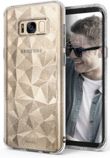 Galaxy S8 Case | Air Prism - Clear, glittery phone case with a geometric, faceted gold pattern on a Samsung Galaxy S8.