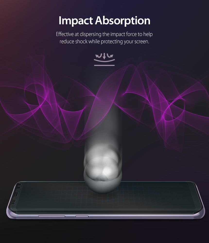 Galaxy S8 Screen Protector | Full Cover (2P) - Impact Absorption. Effective at dispersing the impact force to help reduce shock while protecting your screen.
