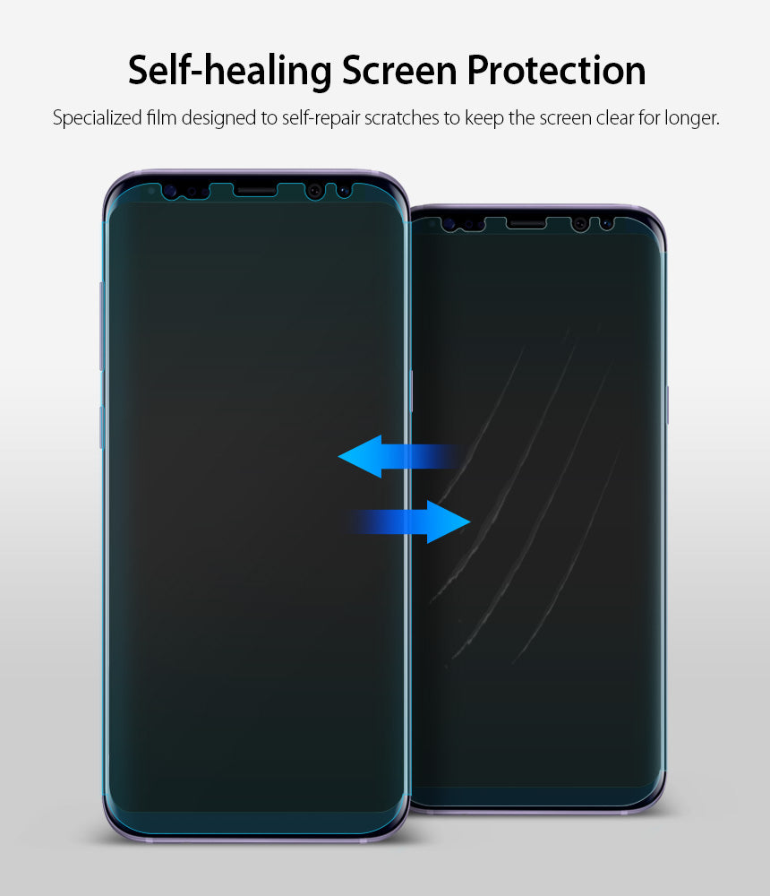 Galaxy S8 Screen Protector | Full Cover (2P) - Self-Healing Screen Protection. Specialized film designed to self-repair scratches to keep the screen clear for longer.