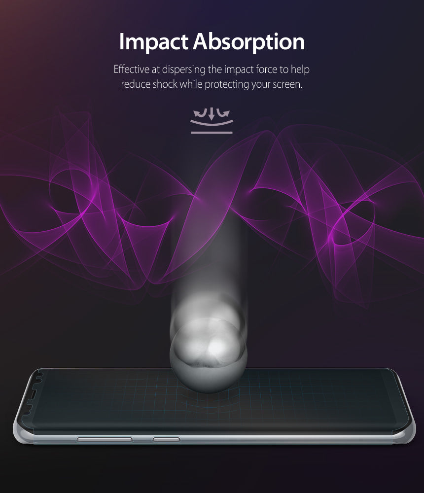 Galaxy S8 Plus Screen Protector | Full Cover (2P) - Impact Absorption. Effective at dispersing the impact force to help reduce shock while protecting your screen.