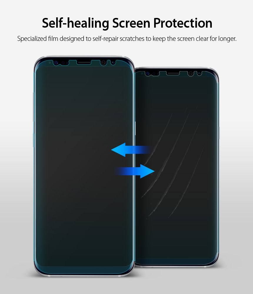 Galaxy S8 Plus Screen Protector | Full Cover (2P) - Self-Healing Screen Protection. Specialized film designed to self-repair scratches to keep the screen clear for longer.