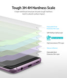 Galaxy S9 Plus Screen Protector | Full Cover (3P) - Tough 3H-4H Hardness Scale. 6-layered reinforced structure ensures tough hardness level to absorb surface impact.