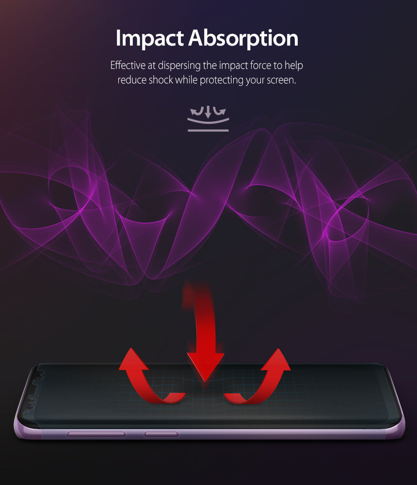Galaxy S9 Plus Screen Protector | Full Cover (3P) - Impact Absorption. Effective at dispersing the impact force to help reduce shock while protecting your screen