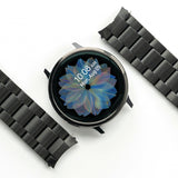 Galaxy Watch Active 2 44mm | Metal One Band - Smartwatch with floral watch face flanked by two black metal link bands.