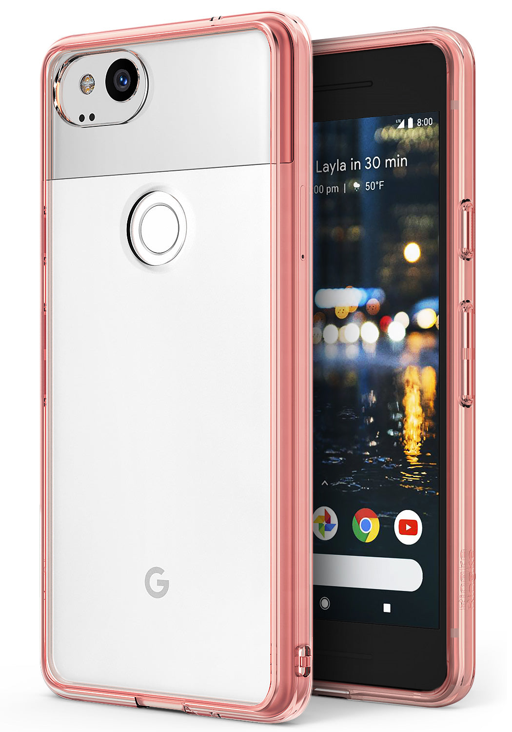 ringke fusion clear transparent hard back case cover for google pixel 2 main rose gold