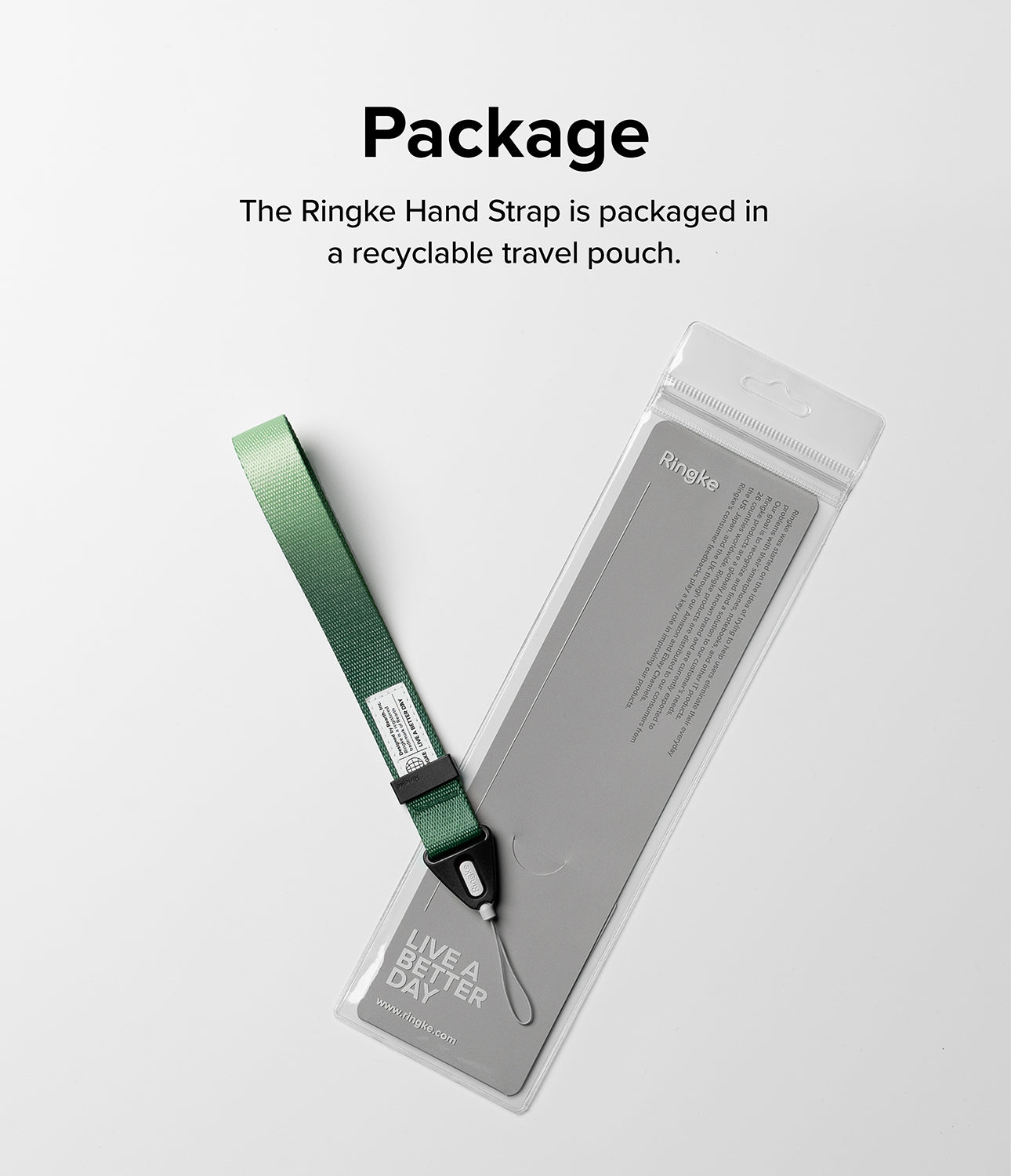 Hand Strap : Package with a recyclable travel pouch